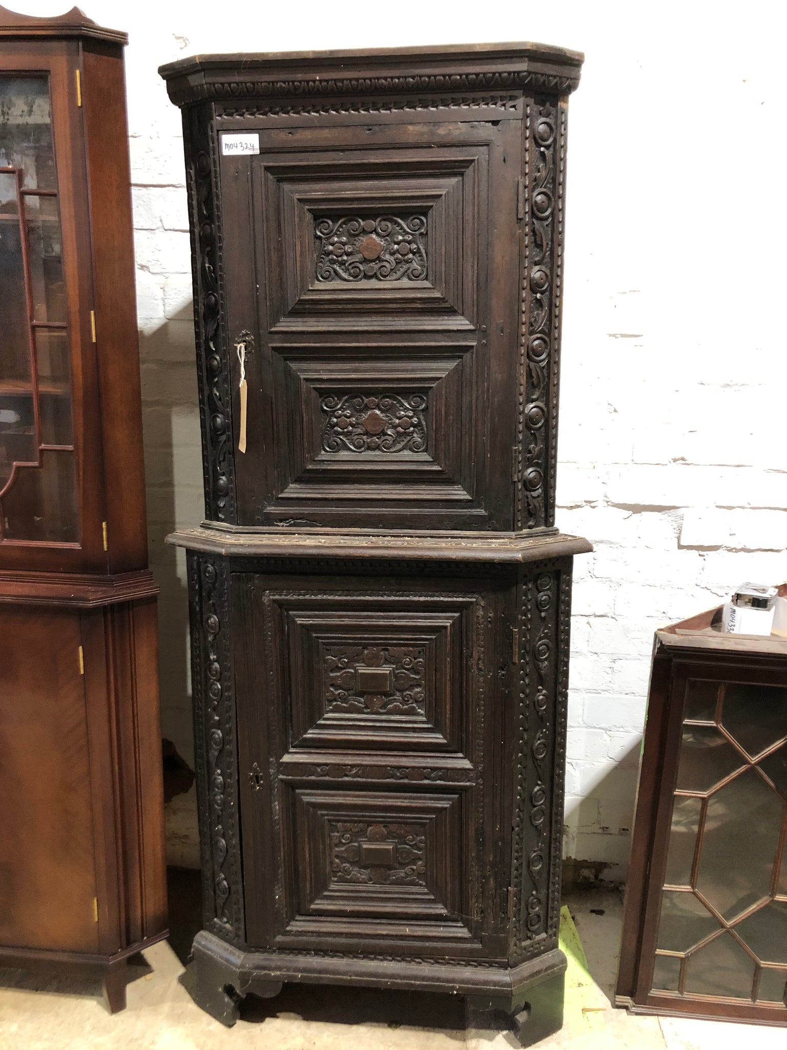 Antique Carved Oak Corner Cabinet