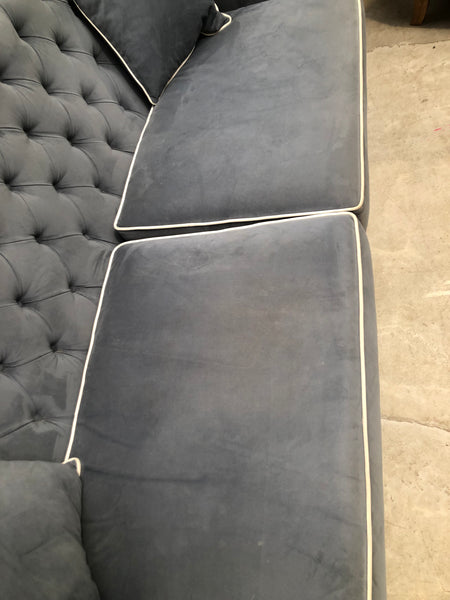 Blue Buttonback Faux Suede 3 Seater Sofa