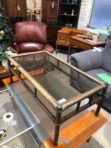 Rectangular Bamboo & Glass Coffee Table