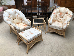 Bamboo Chair Pair, Coffee Table & Footstool