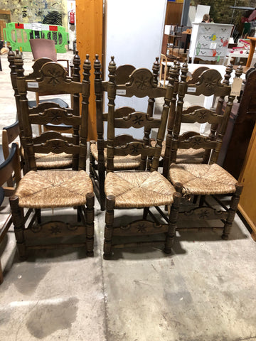 Set of 6 Ladderback Rush Seat Dining Chairs