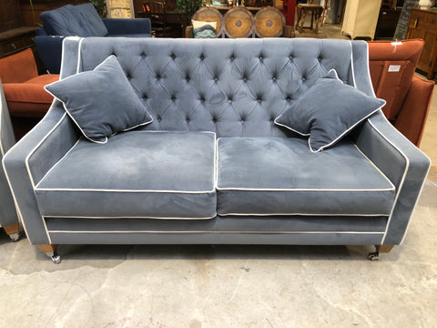 Blue Buttonback Faux Suede 2 Seater Sofa