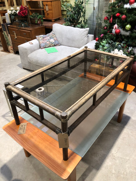 Rectangular Bamboo & Glass Coffee Table