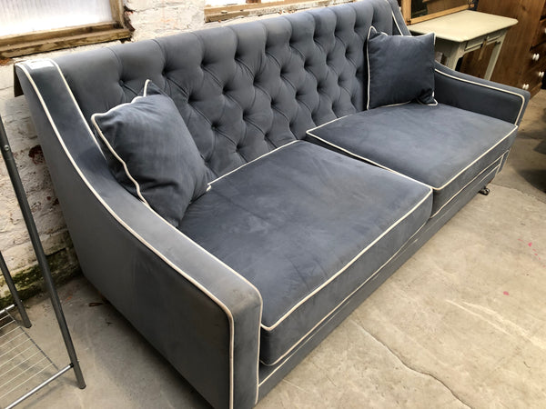 Blue Buttonback Faux Suede 3 Seater Sofa