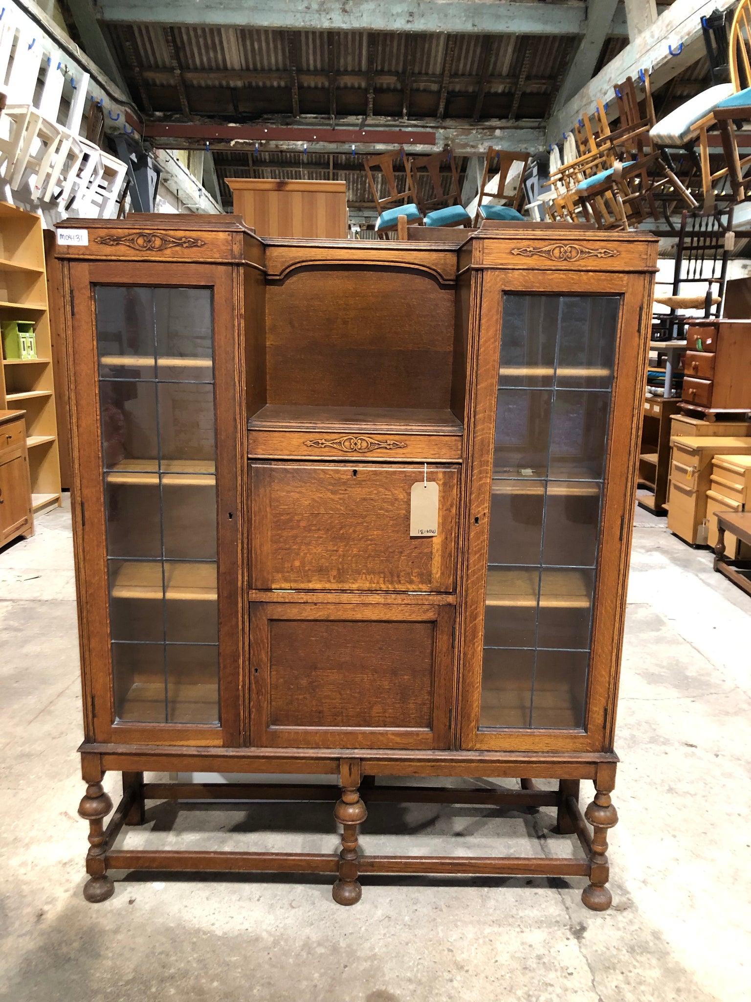 Vintage Oak Side by Side Bureau Bookcase